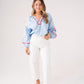 Millie Pink Floral Sleeve Blouse In Blue