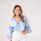 Millie Pink Floral Sleeve Blouse In Blue