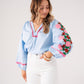 Millie Pink Floral Sleeve Blouse In Blue
