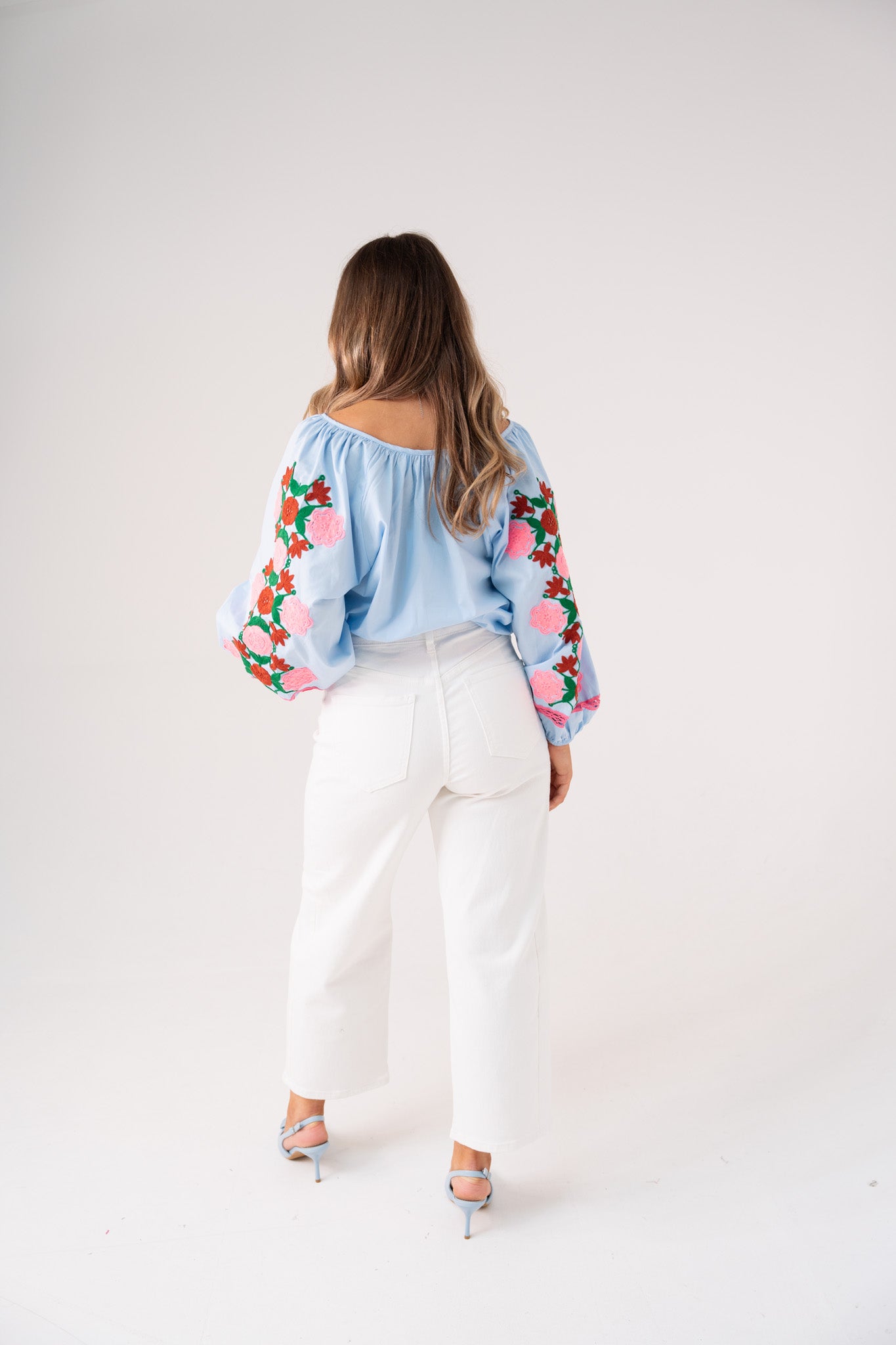Millie Pink Floral Sleeve Blouse In Blue