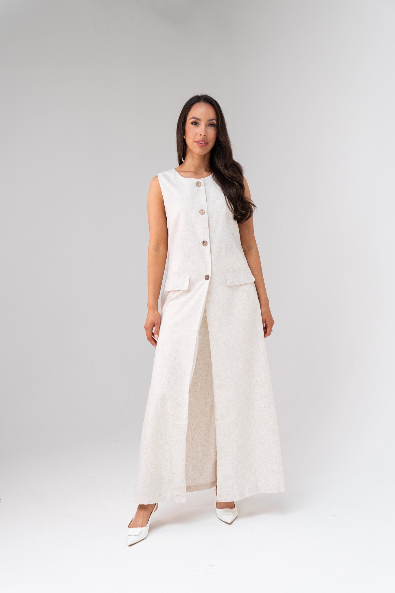 Elsa Longline Waistcoat In Ivory