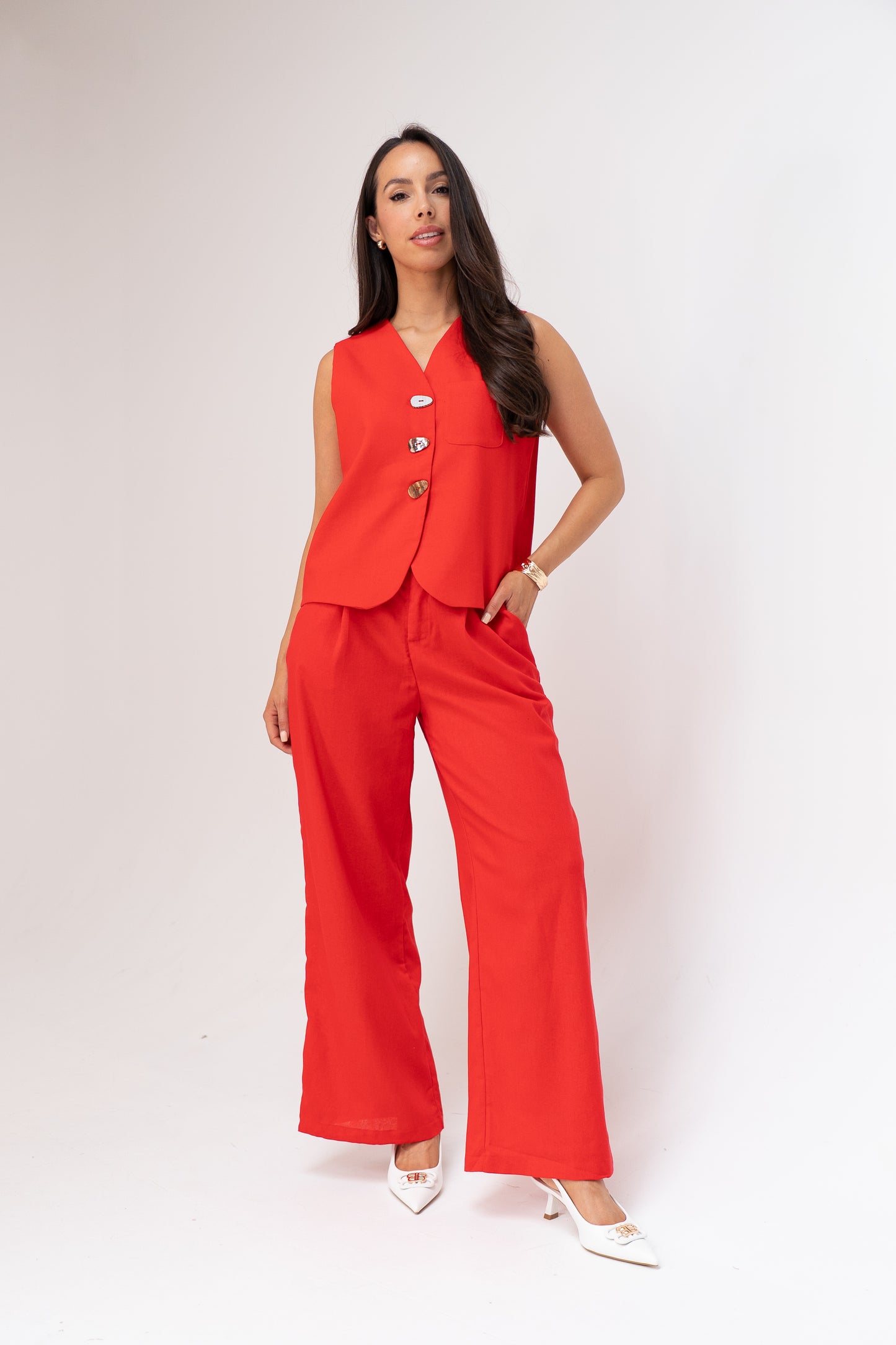 Love Laura Linen Trousers In Red