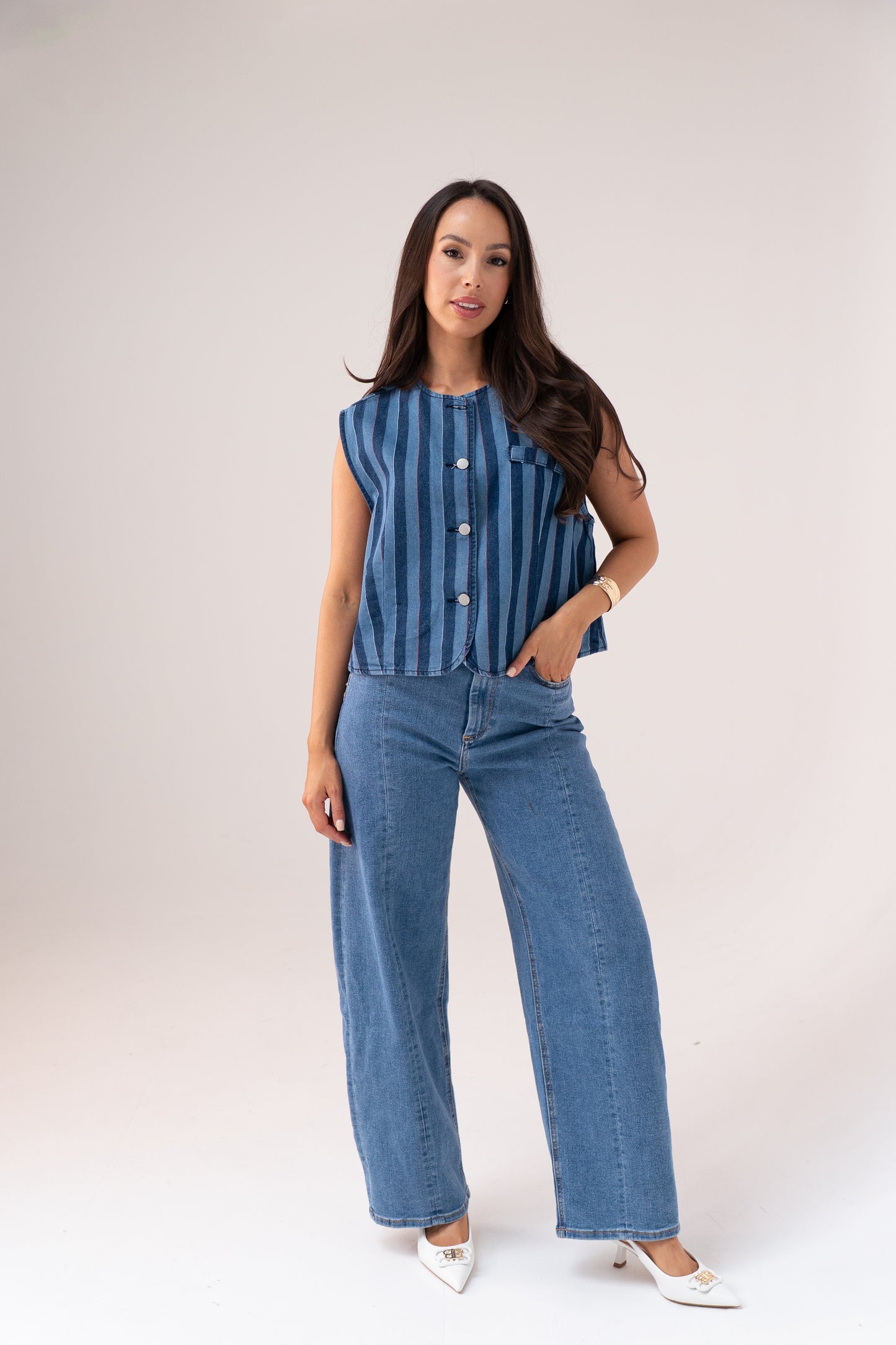 Millie Stripe Waistcoat In Blue