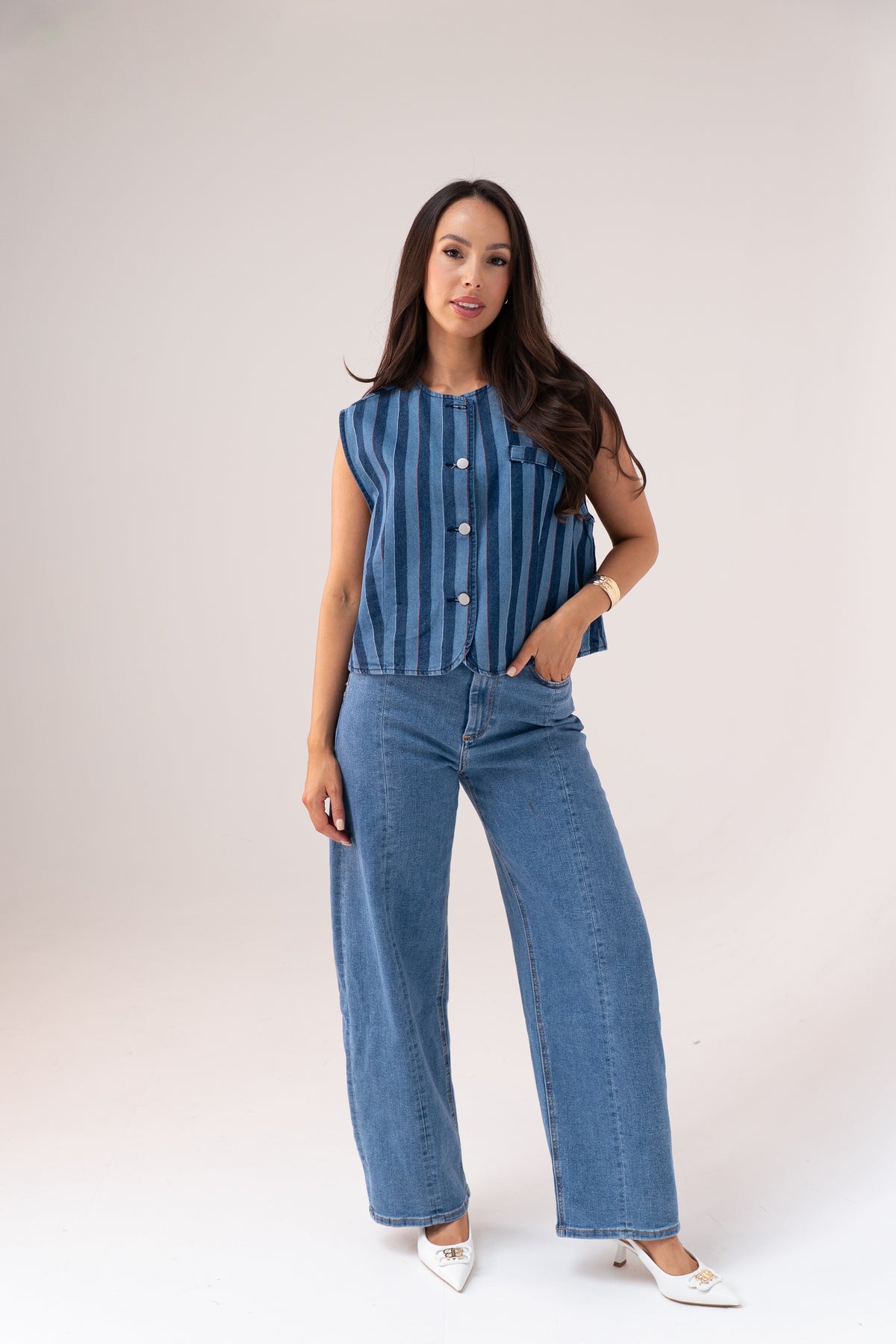 Millie Stripe Waistcoat In Blue