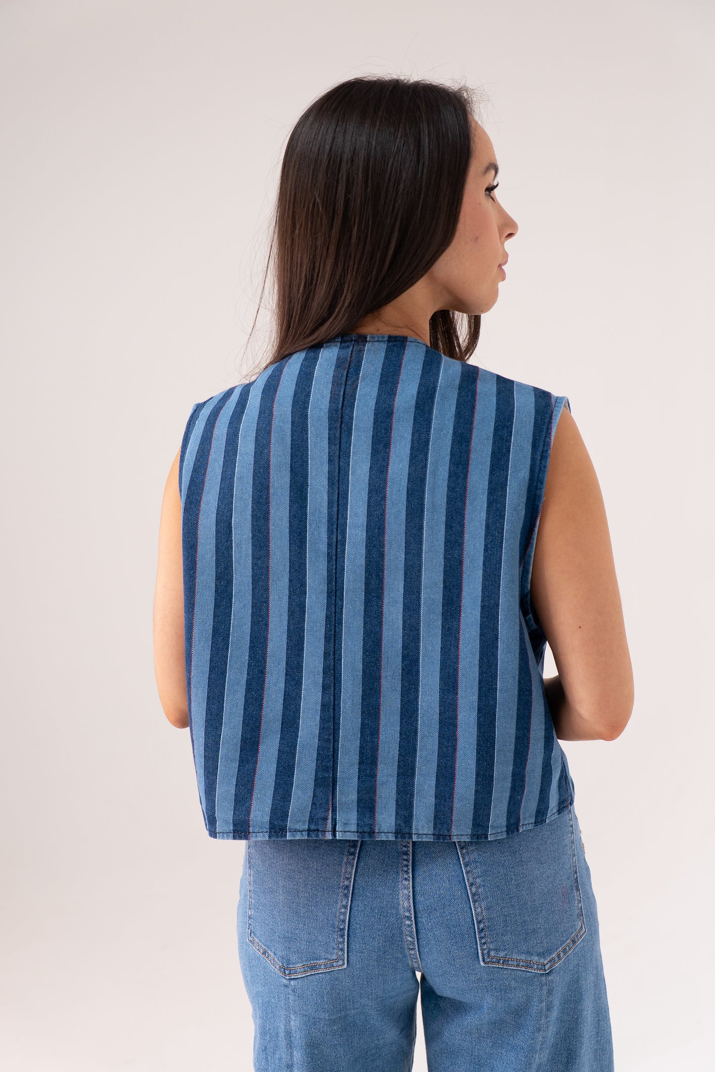 Millie Stripe Waistcoat In Blue