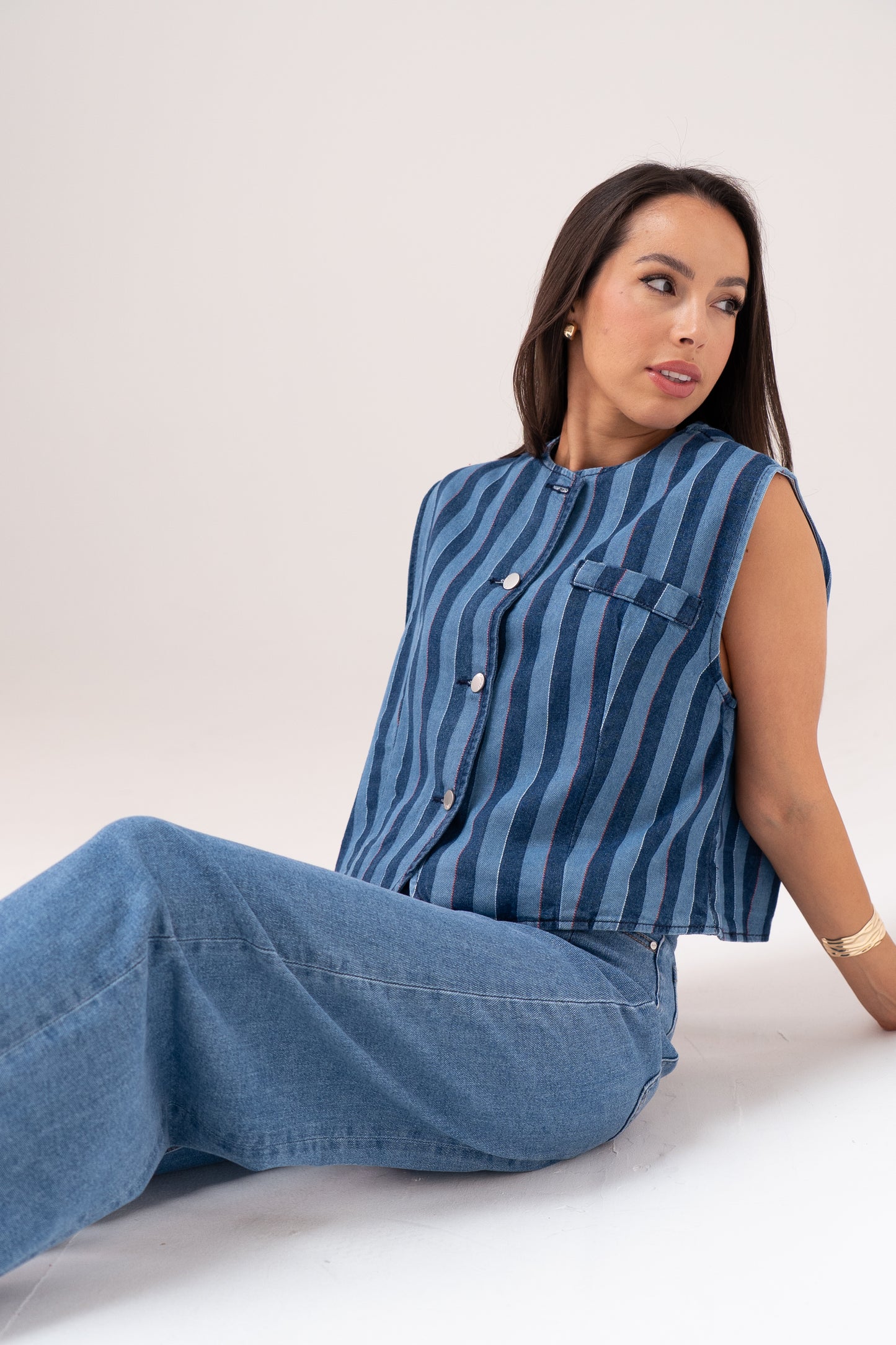 Millie Stripe Waistcoat In Blue