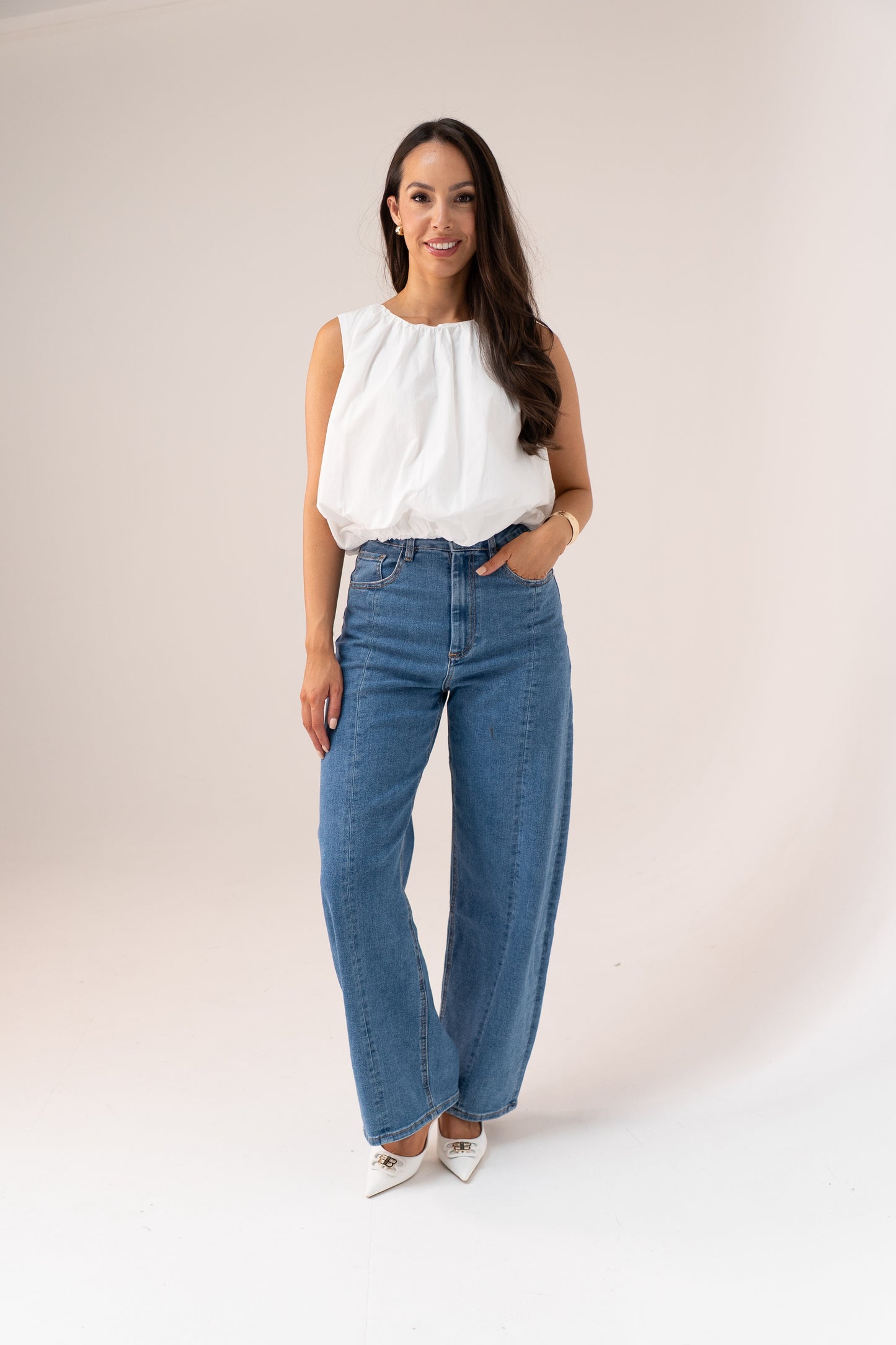Iris Bubble Hem Top In White