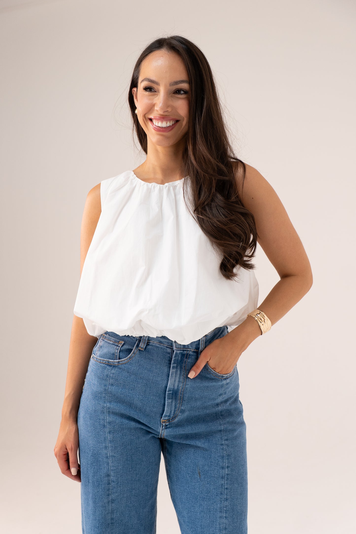 Iris Bubble Hem Top In White