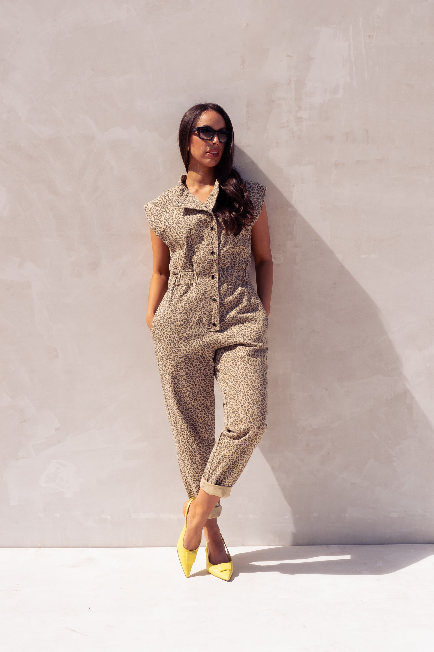Cora Sleeveless Jumpsuit In Leopard Print