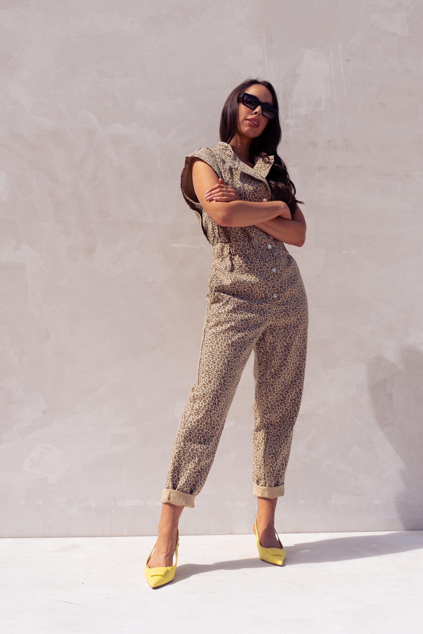 Cora Sleeveless Jumpsuit In Leopard Print