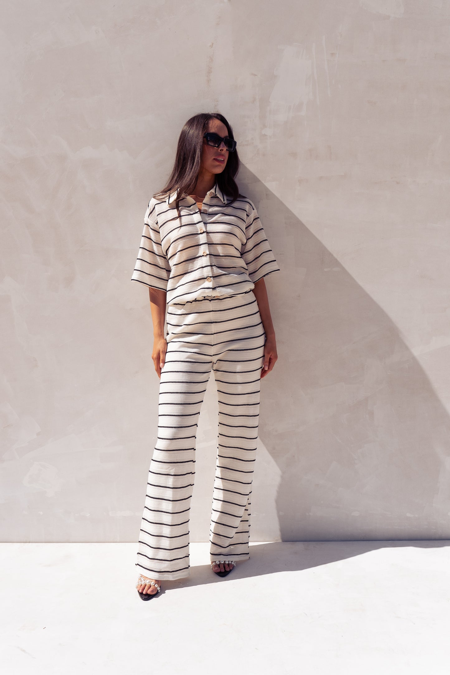 Erica Crochet Trousers In Mono Stripe
