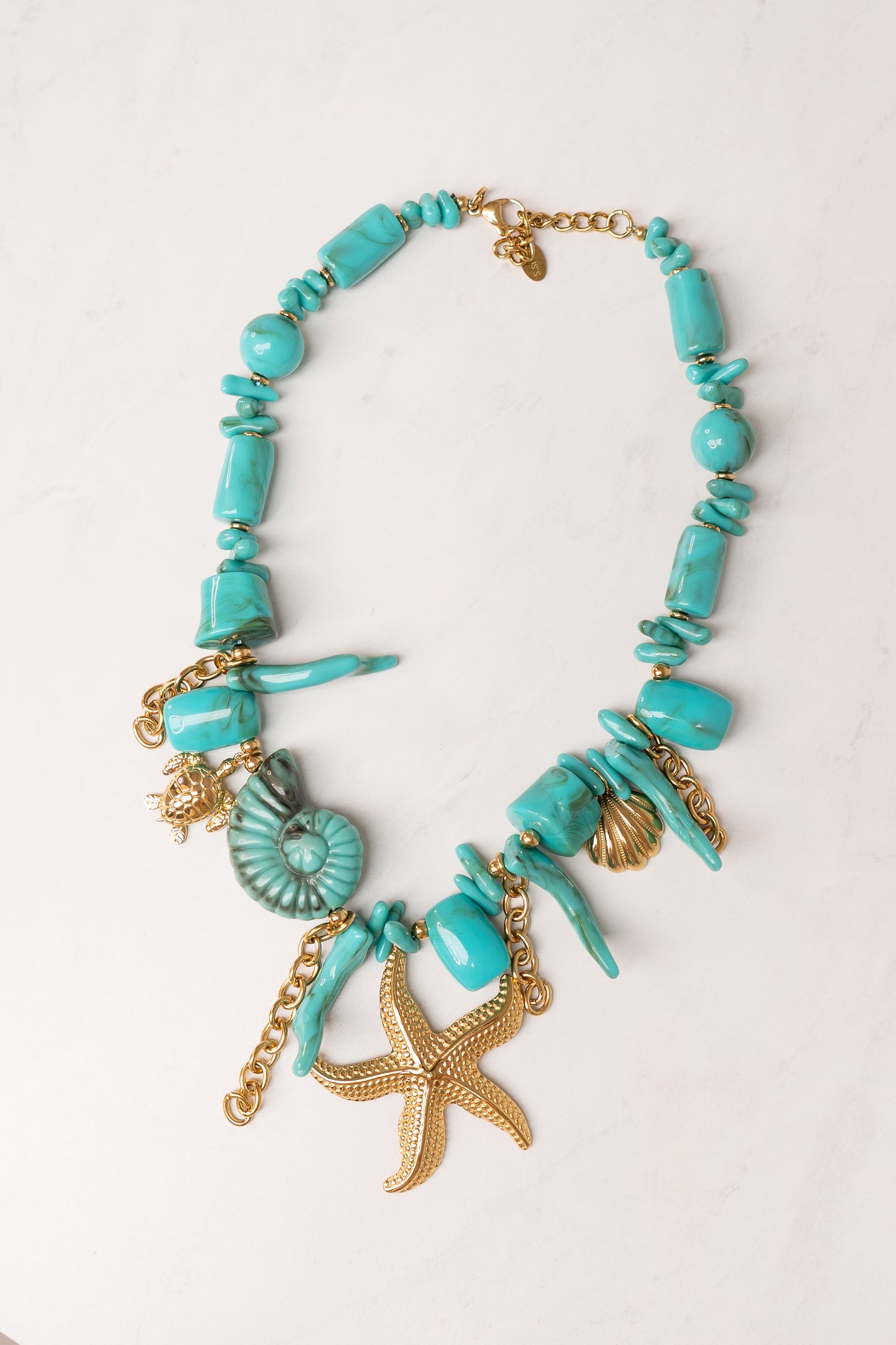 Olive Starfish Charm Necklace In Turquoise