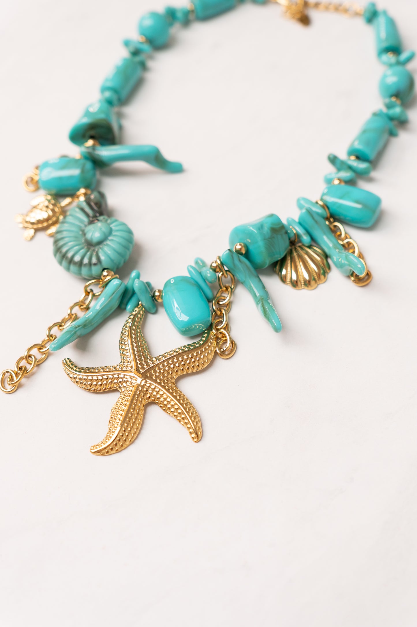 Olive Starfish Charm Necklace In Turquoise
