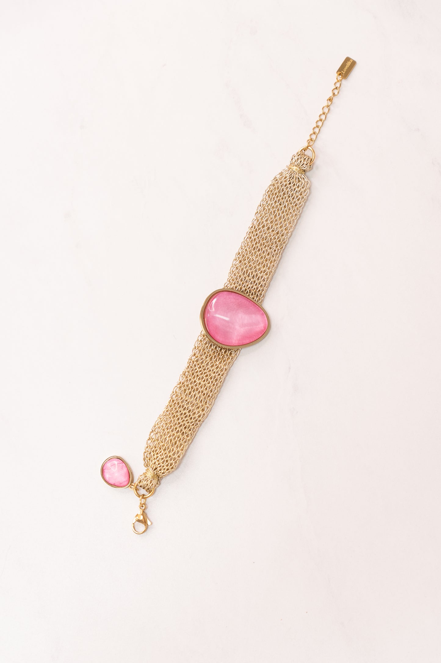 Olive Layered Chain Gemstone Bracelet In Pink