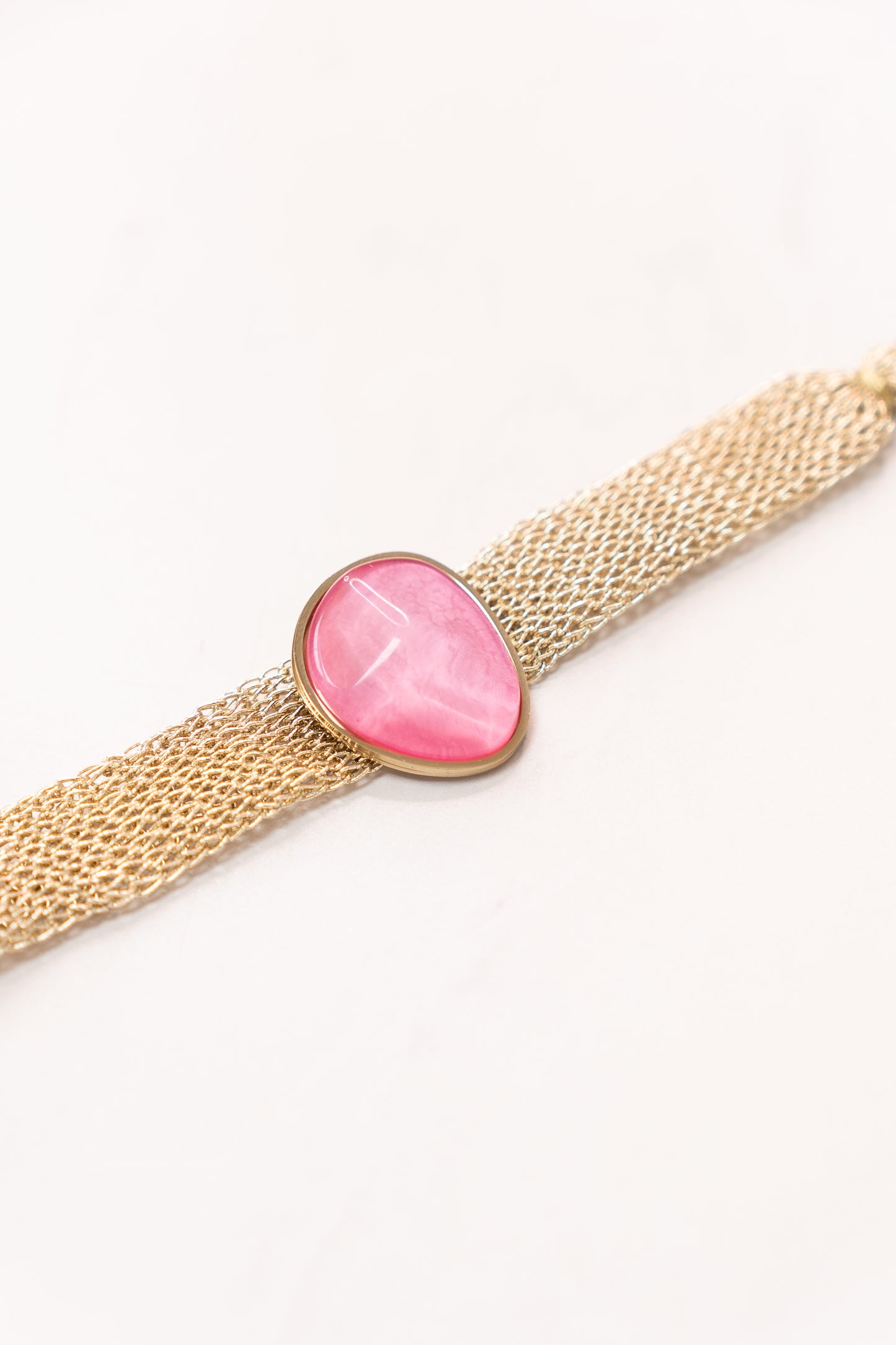 Olive Layered Chain Gemstone Bracelet In Pink