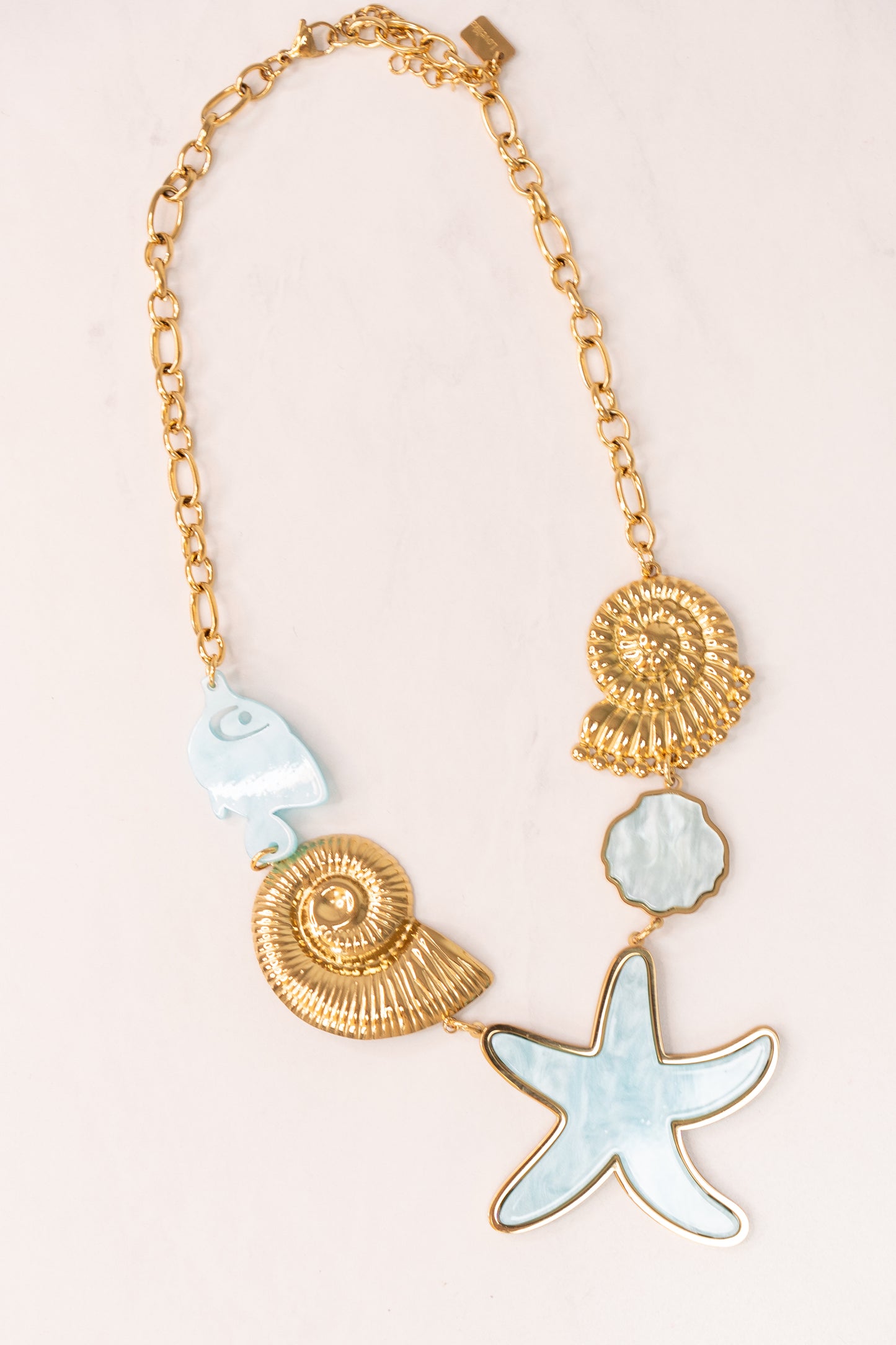 Olive Enamel Starfish Necklace In Blue