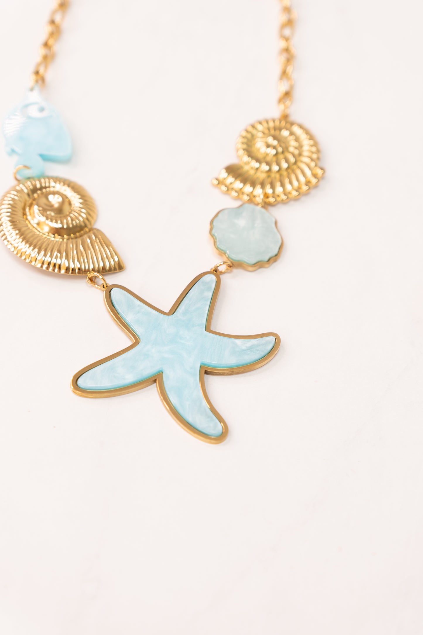 Olive Enamel Starfish Necklace In Blue