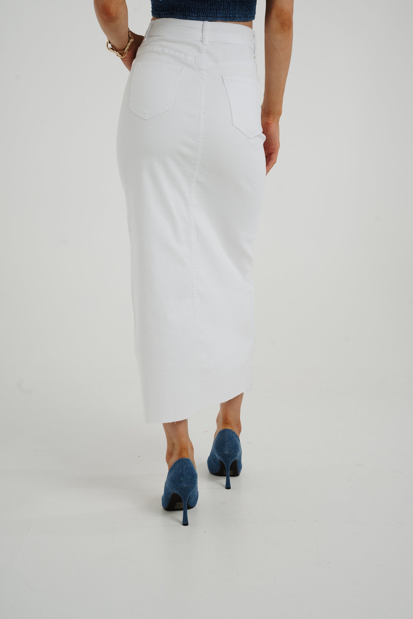 Polly Embellished Denim Skirt In White