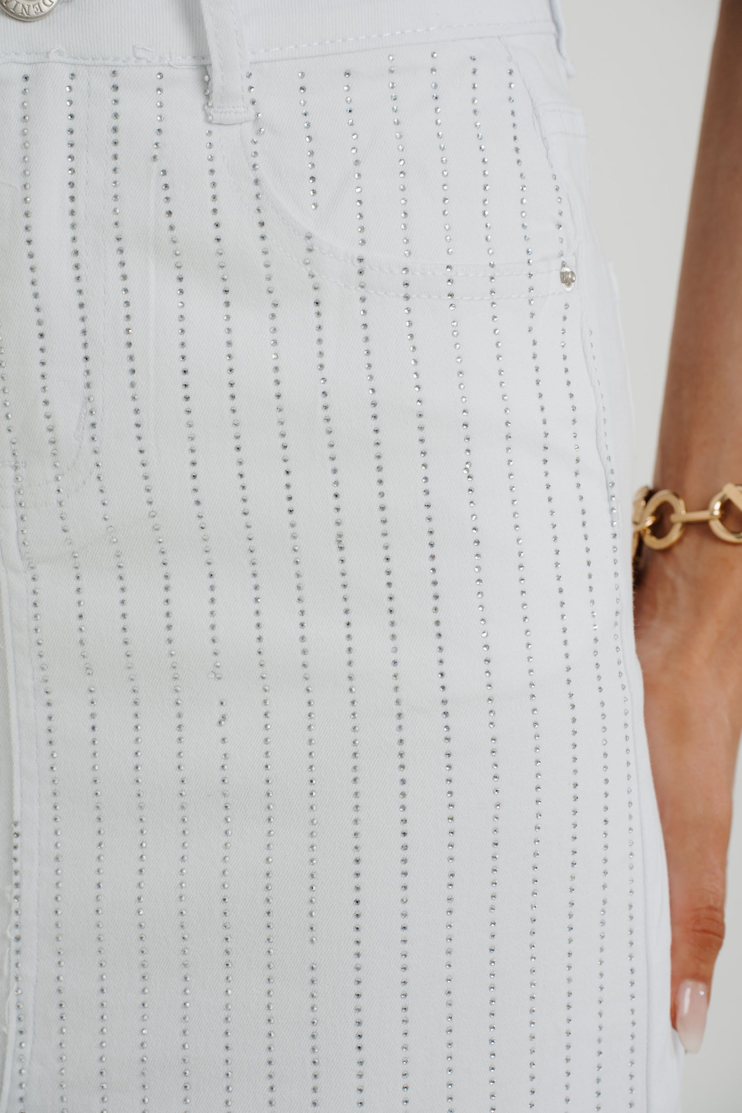 Polly Embellished Denim Skirt In White