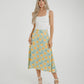Frankie Orange & Lemon Print Skirt In Sage