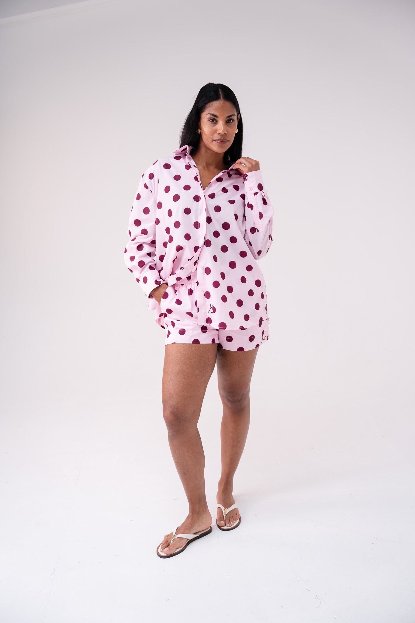Love Laura Polka Dot Shirt In Pink
