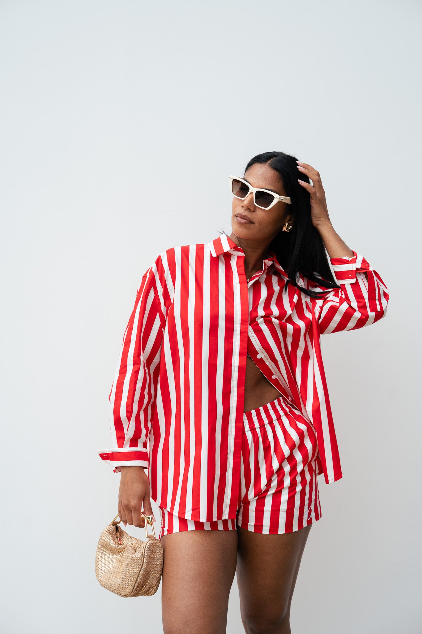Love Laura Stripe Shorts In Red & White
