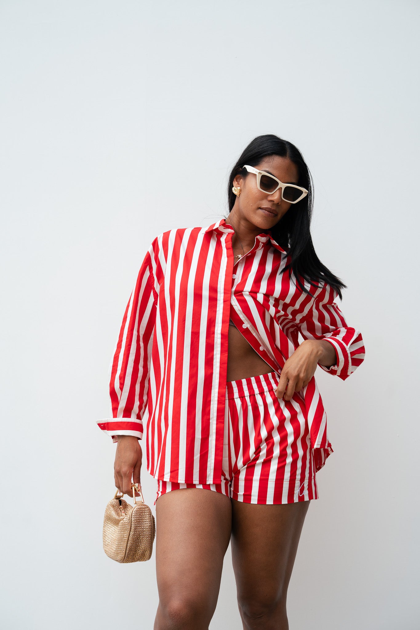 Love Laura Stripe Shorts In Red & White