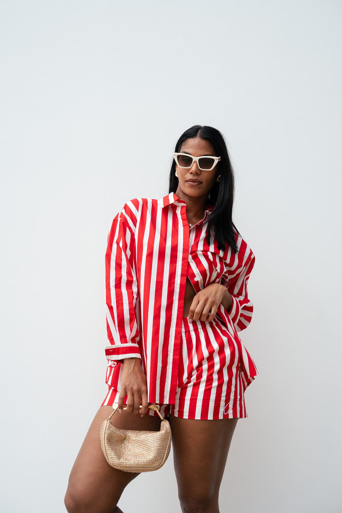 Love Laura Stripe Shorts In Red & White