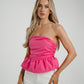 Holly Strapless Peplum Top In Pink