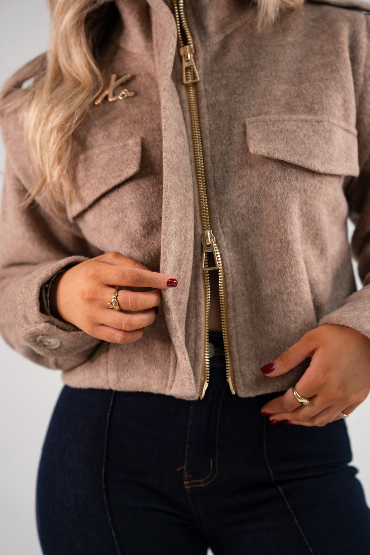 Love Laura Wool Utility Jacket In Beige