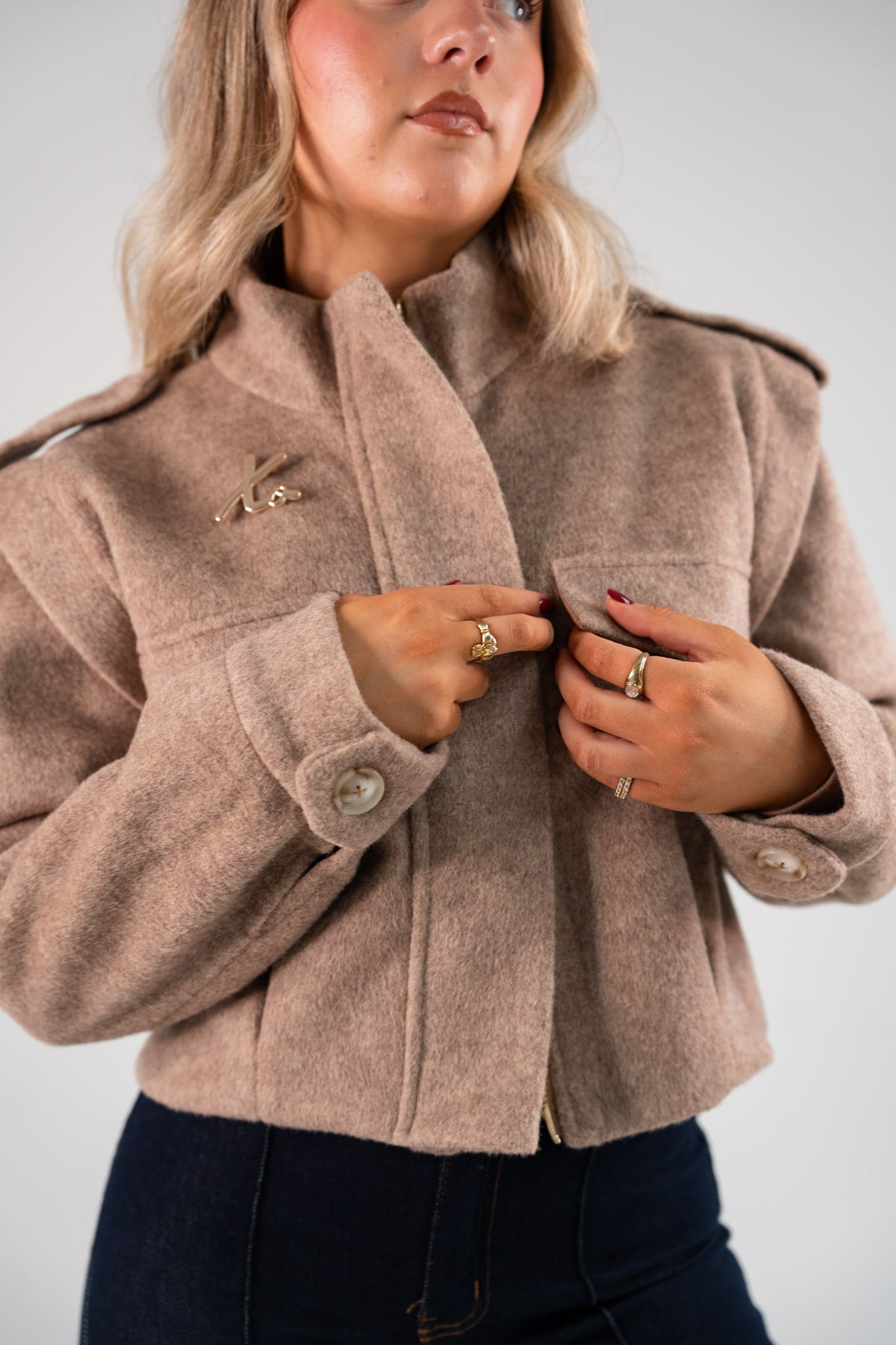 Love Laura Wool Utility Jacket In Beige