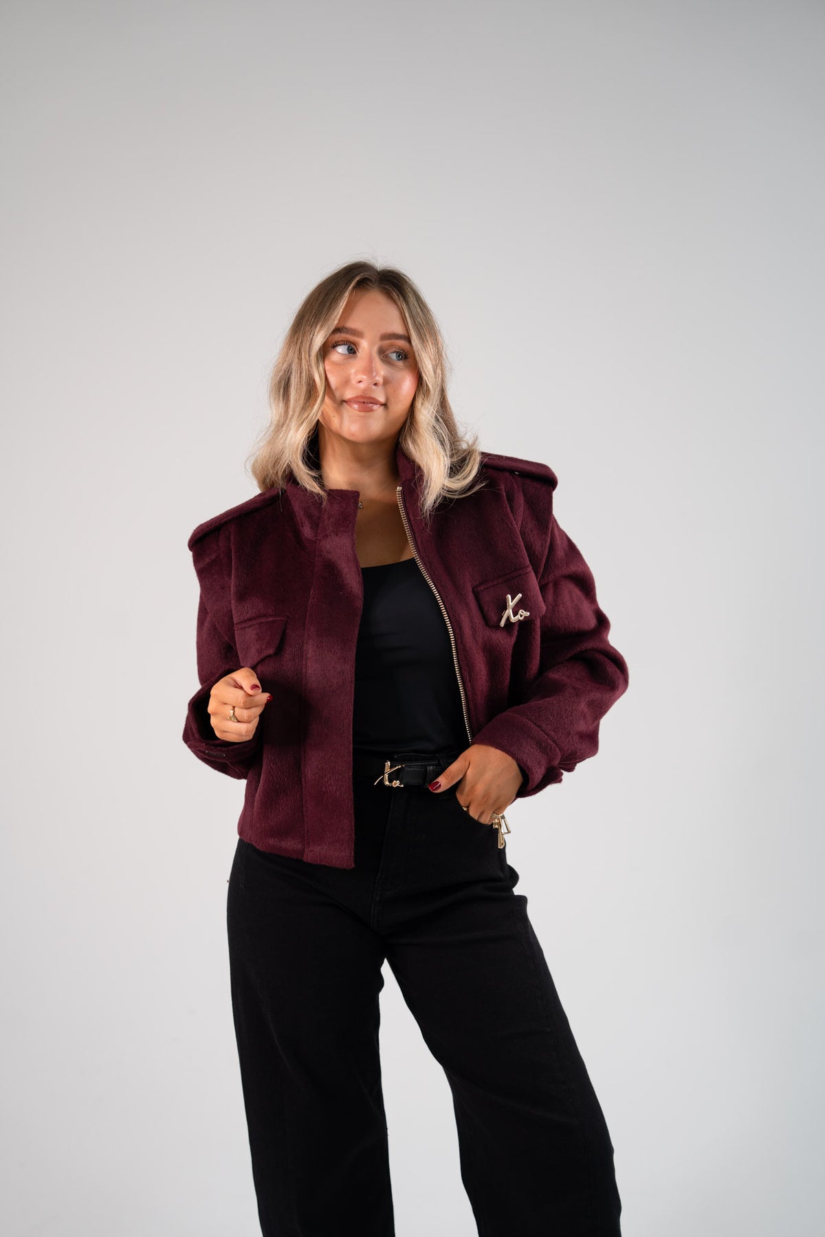 Love Laura Wool Utility Jacket In Burgundy