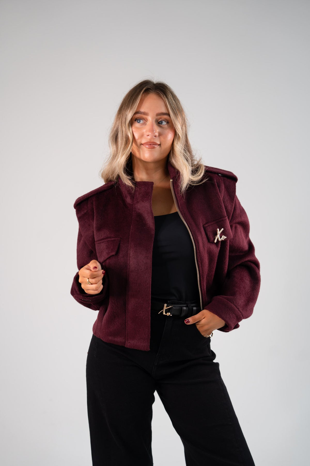 Love Laura Wool Utility Jacket In Burgundy