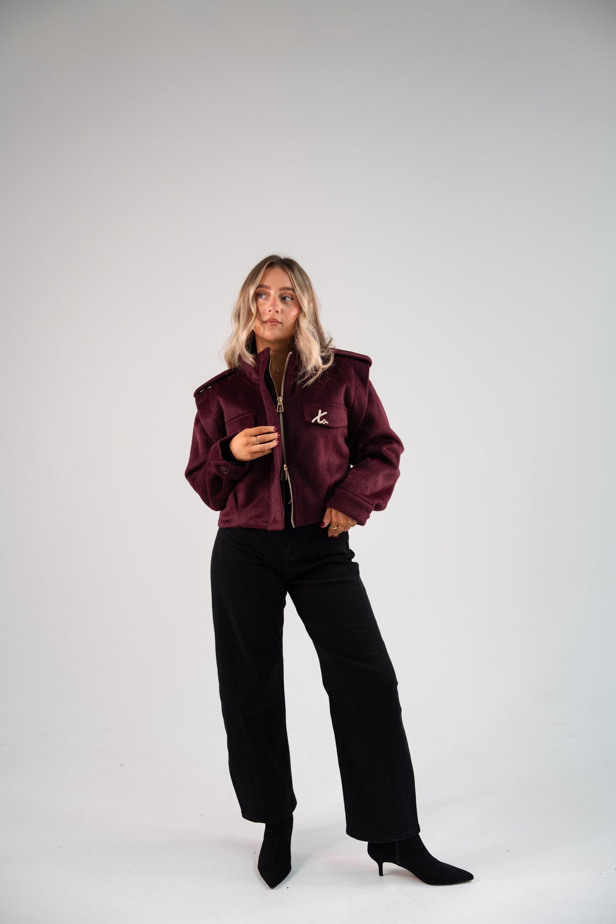 Love Laura Wool Utility Jacket In Burgundy