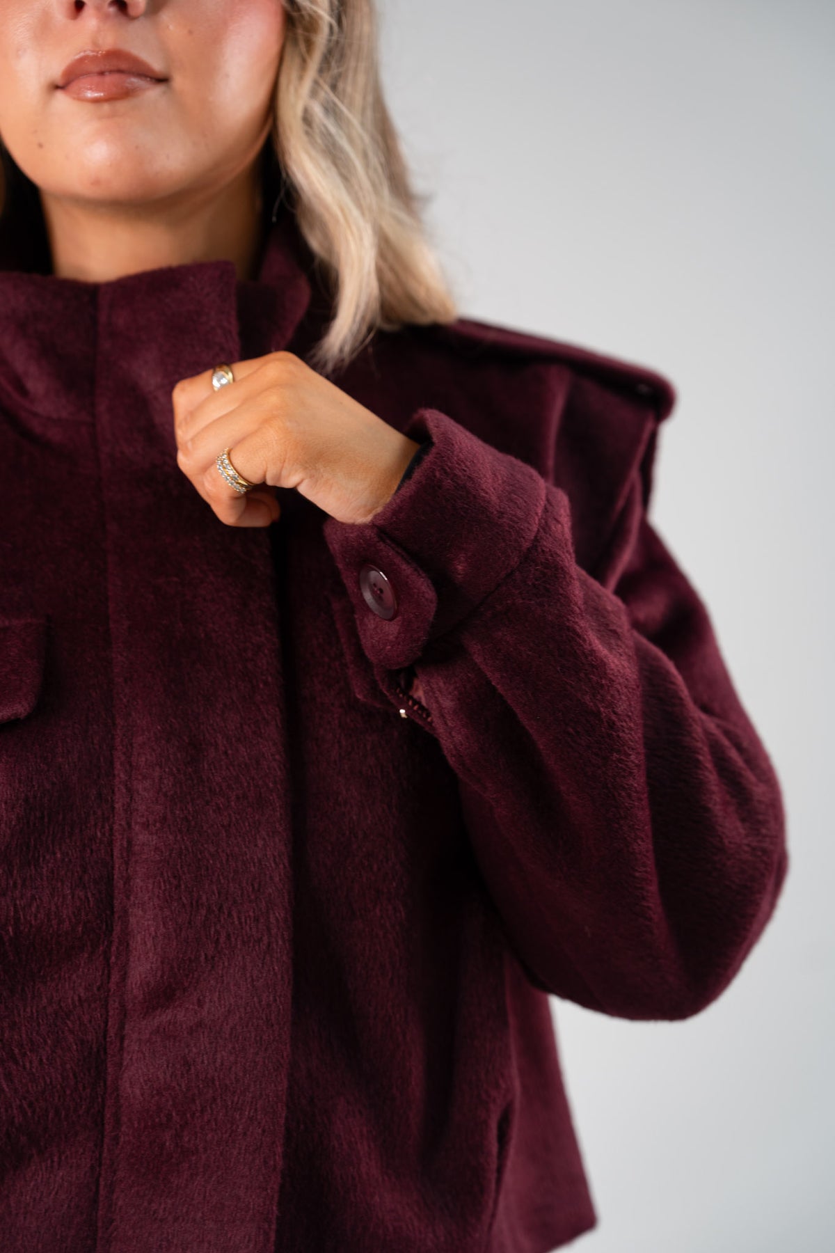 Love Laura Wool Utility Jacket In Burgundy