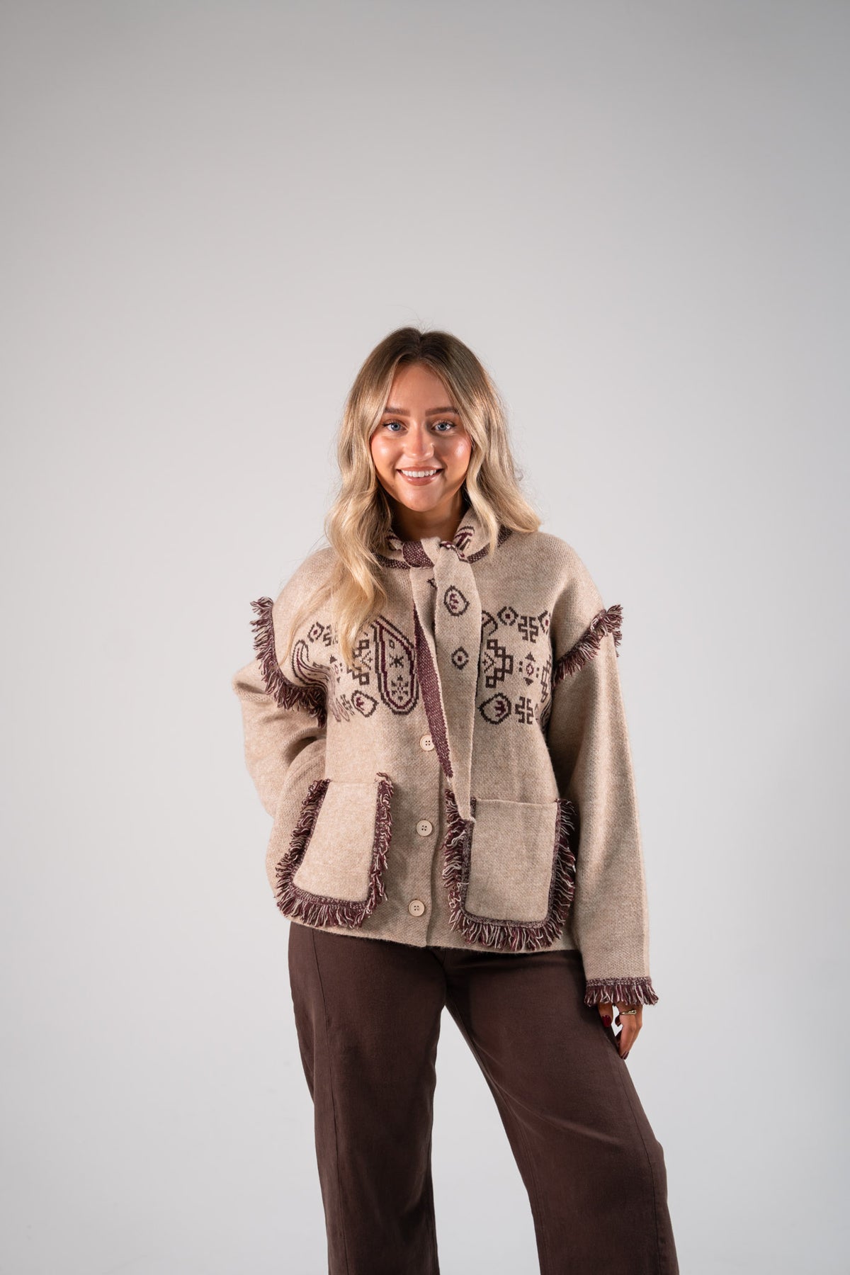 Kendra Fringed Jacket In Taupe
