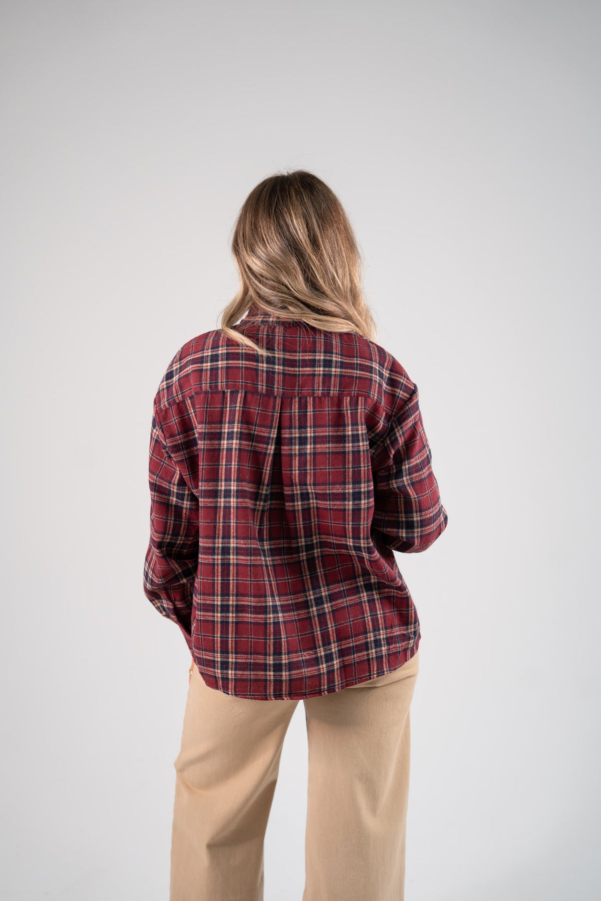 Megan Tie Neck Shirt In Red Check