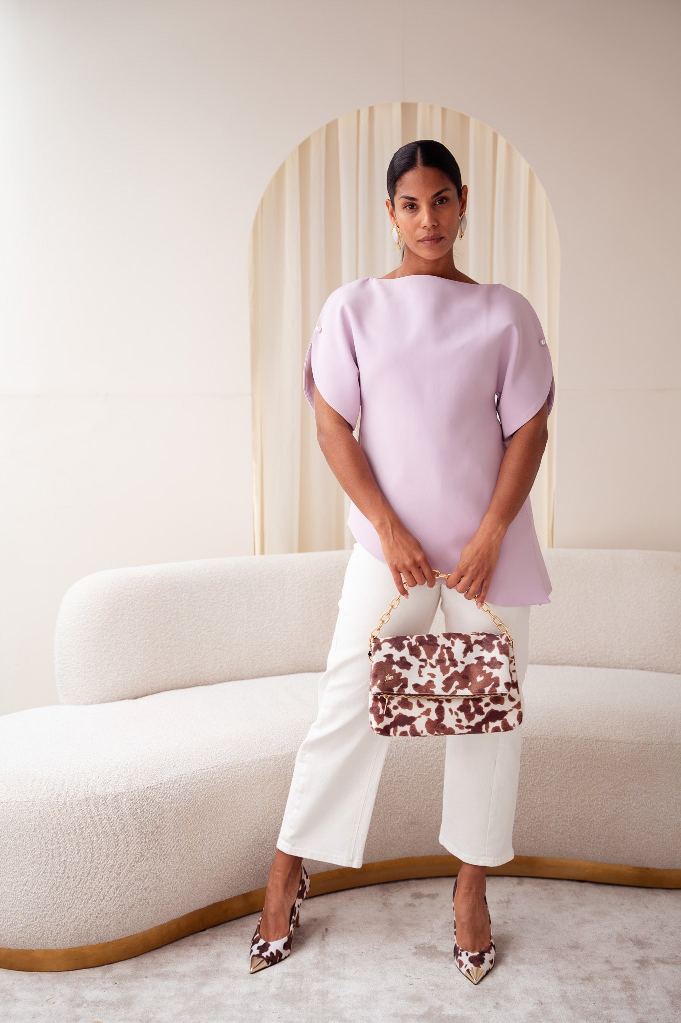 Love Laura Statement Sleeve Top In Lilac