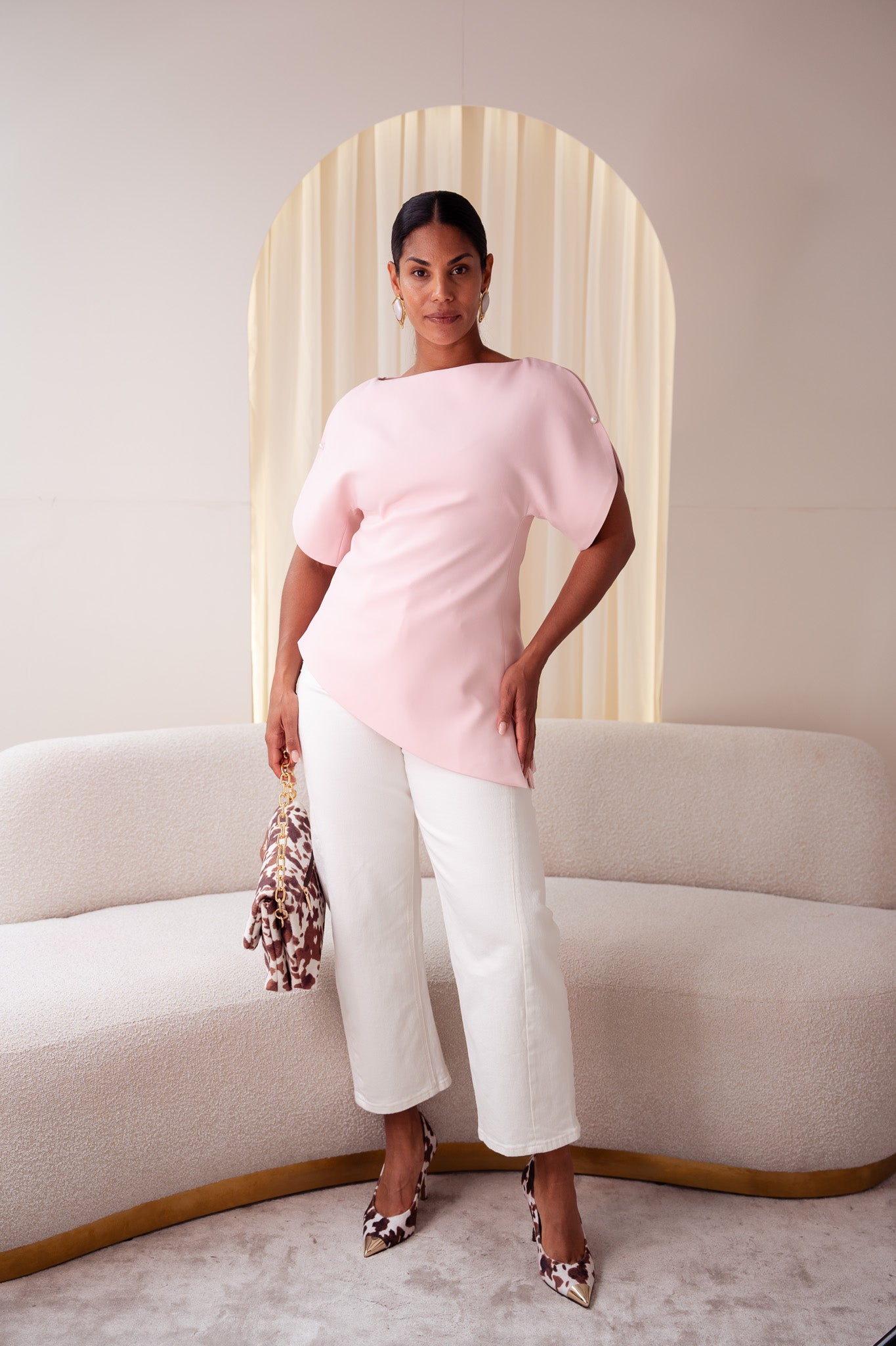 Love Laura Statement Sleeve Top In Pink