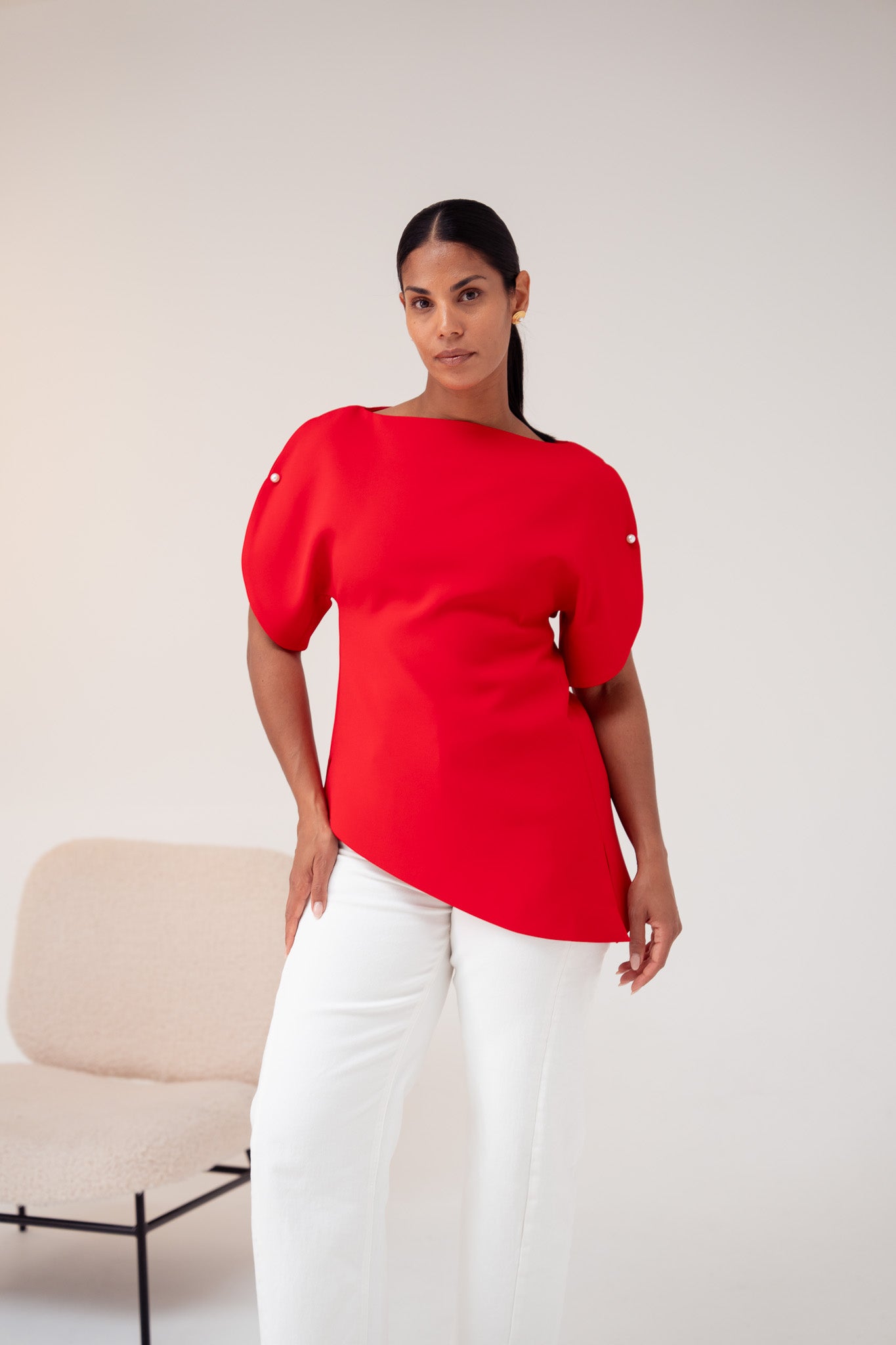 Love Laura Statement Sleeve Top In Red