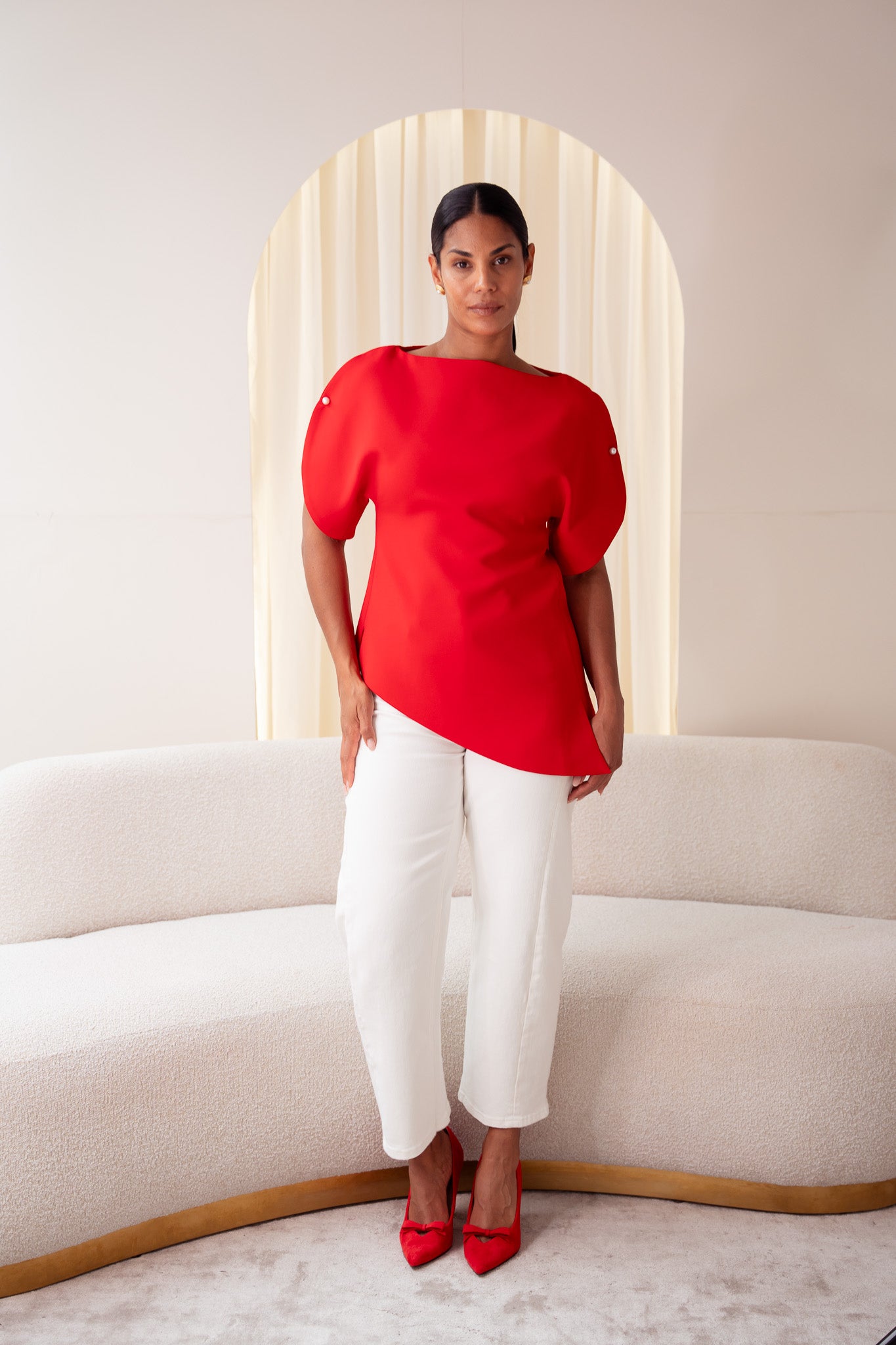 Love Laura Statement Sleeve Top In Red