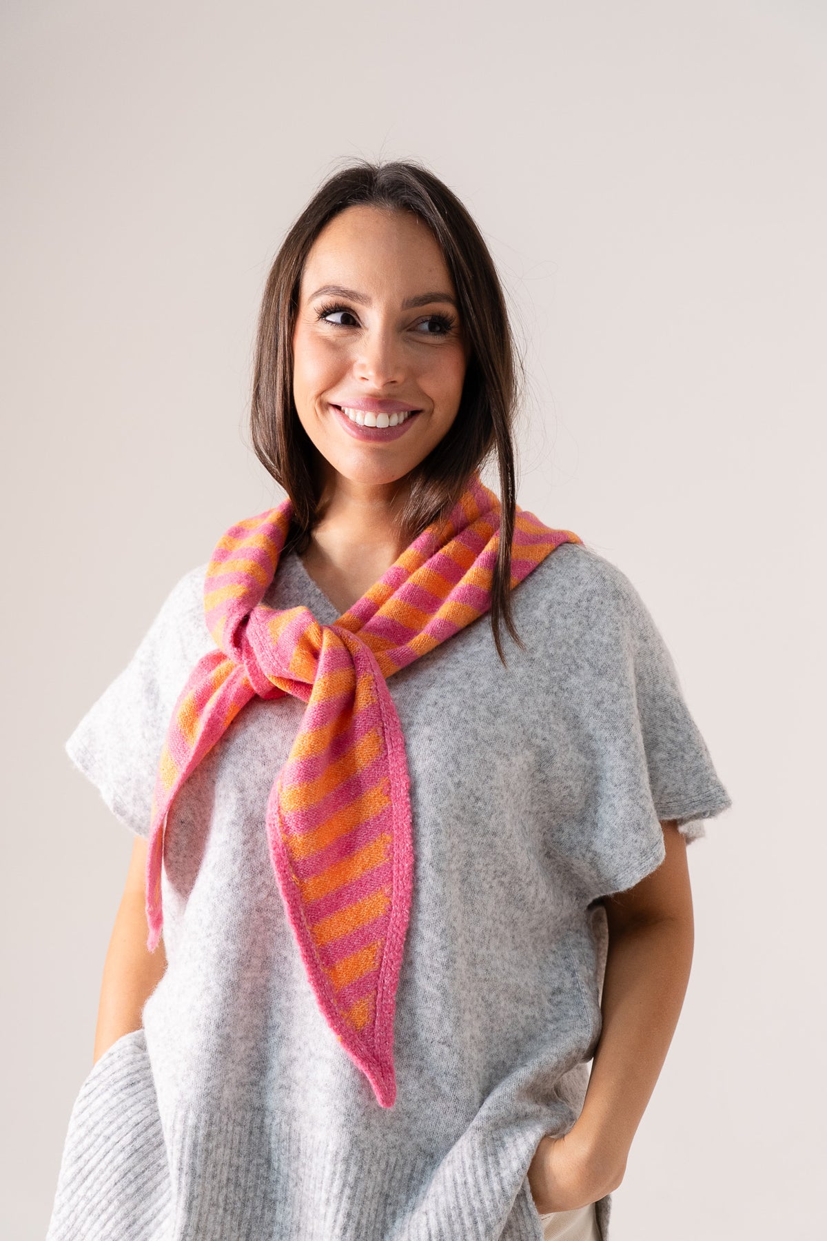 Kendra Stripe Neck Scarf In Orange Mix