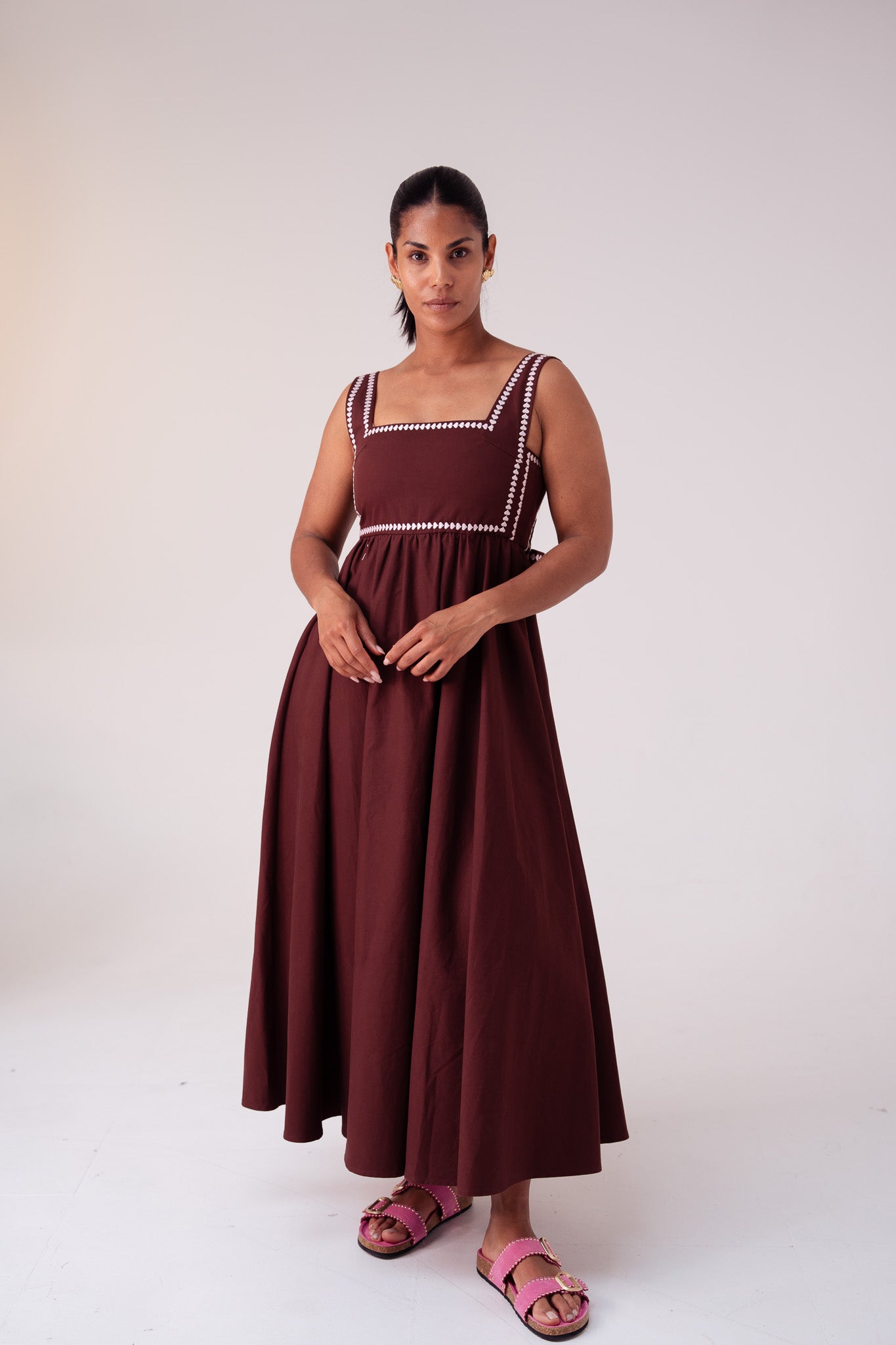 Love Laura Heart Embroidered Dress In Chocolate
