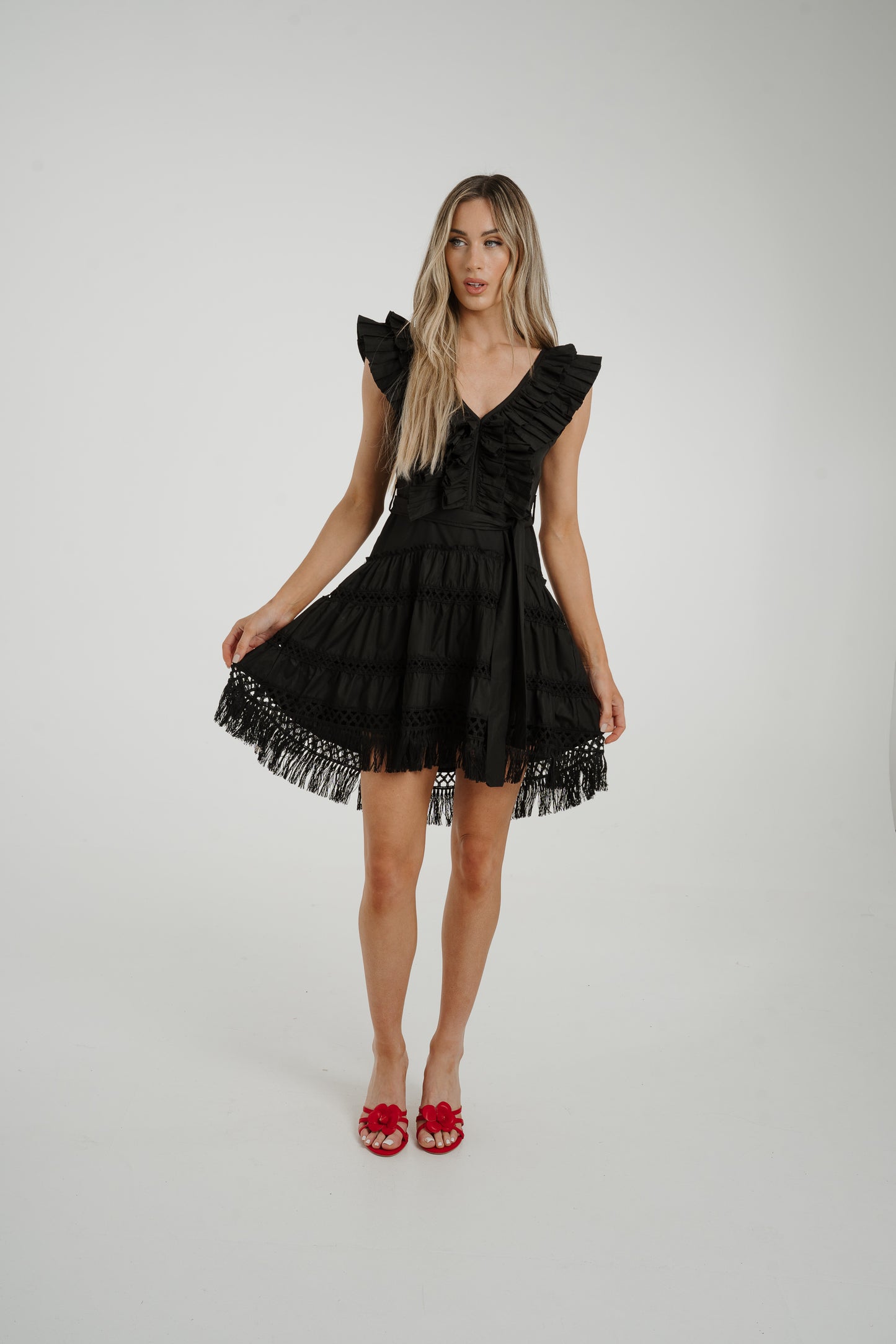 Flynn Tassel Hem Dress In Black