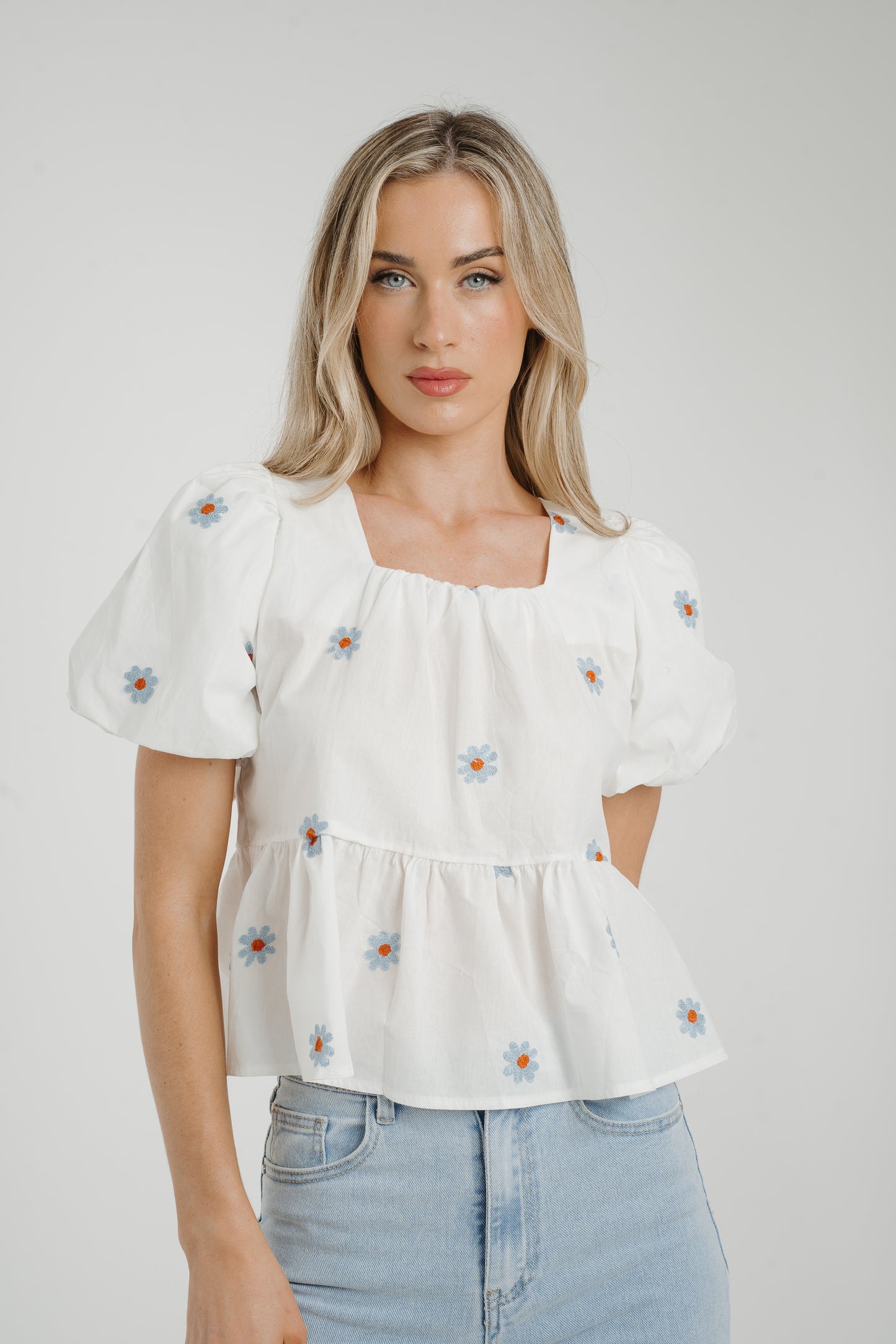 Holly Blue Floral Top In White
