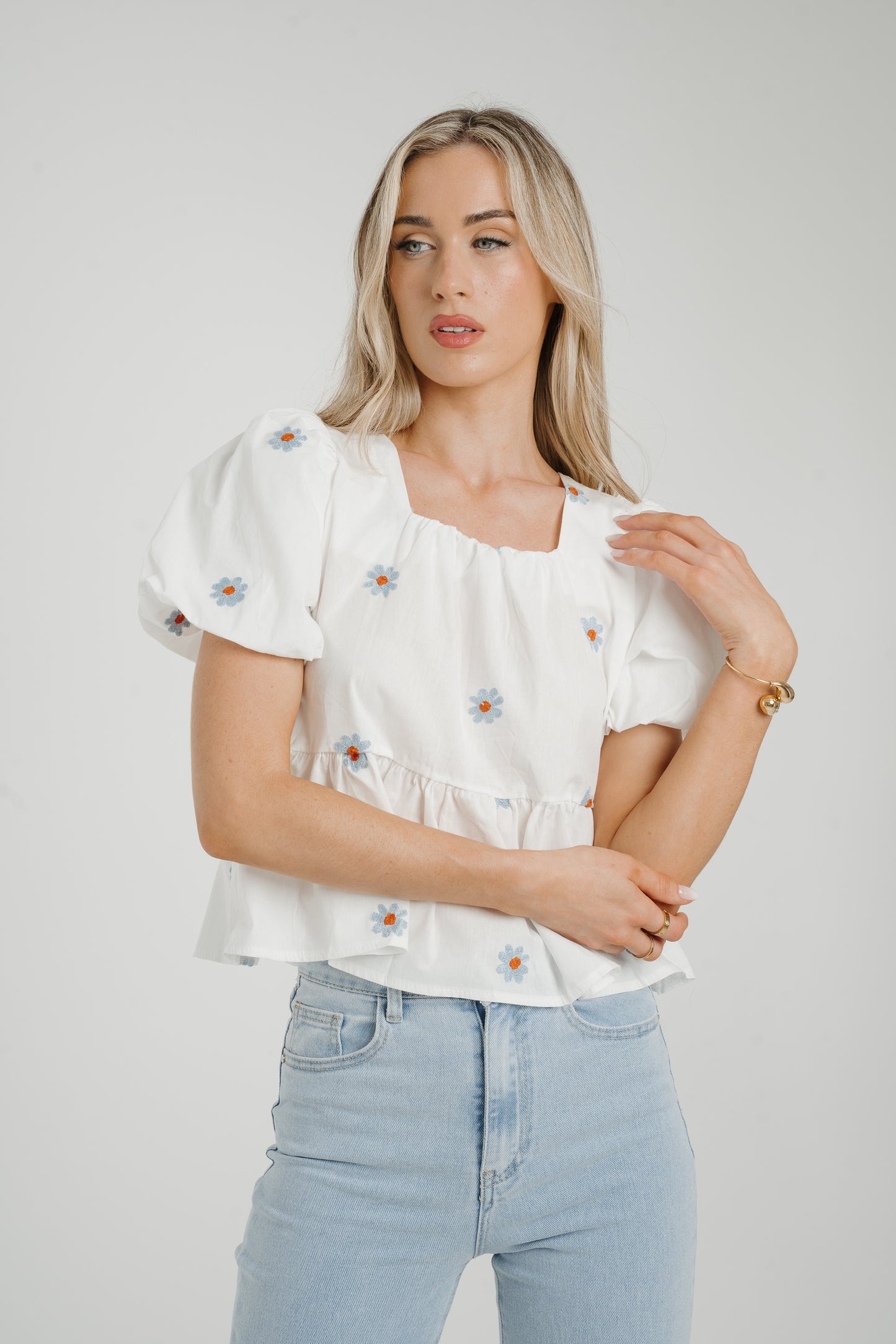 Holly Blue Floral Top In White