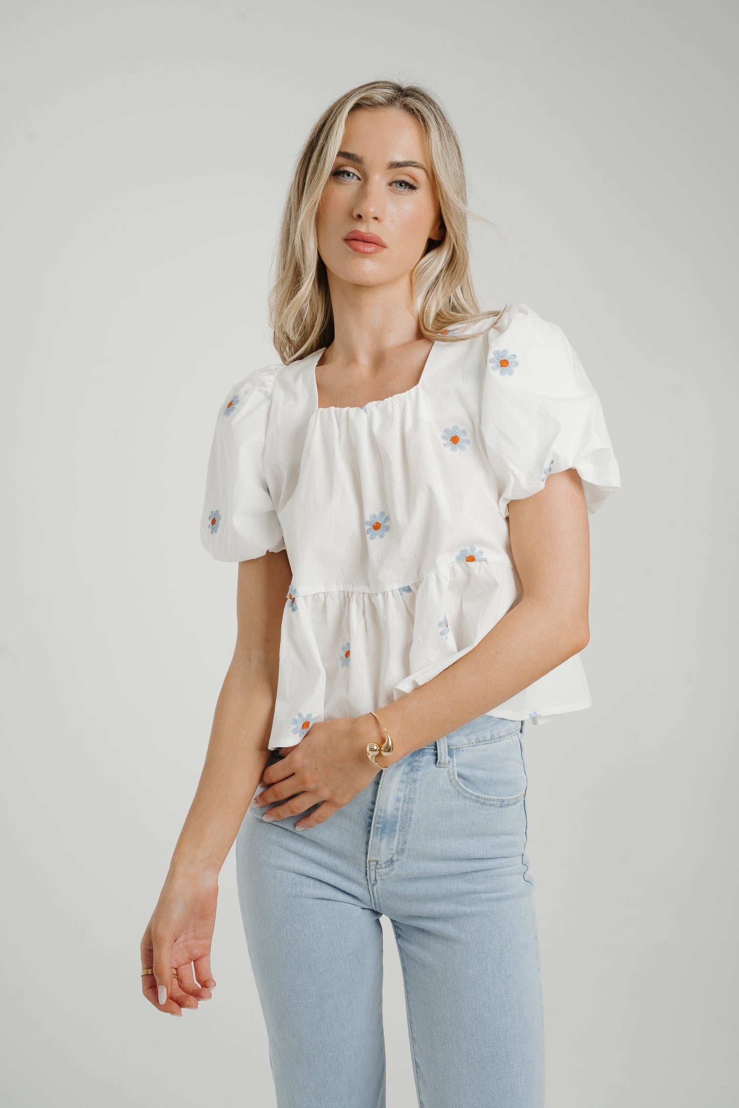 Holly Blue Floral Top In White