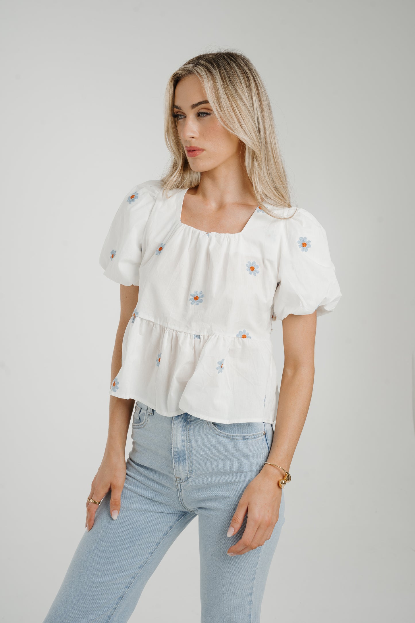 Holly Blue Floral Top In White