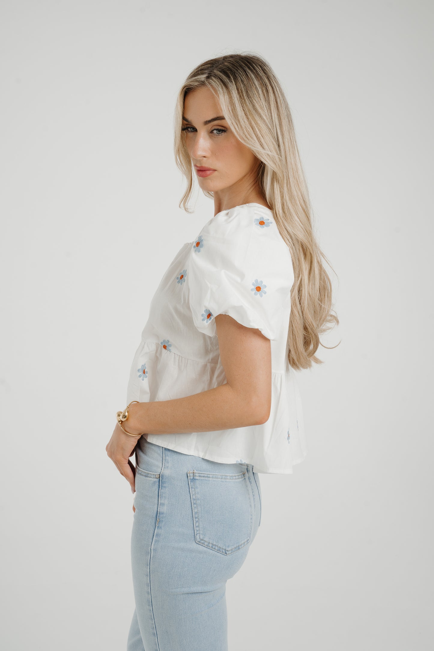 Holly Blue Floral Top In White