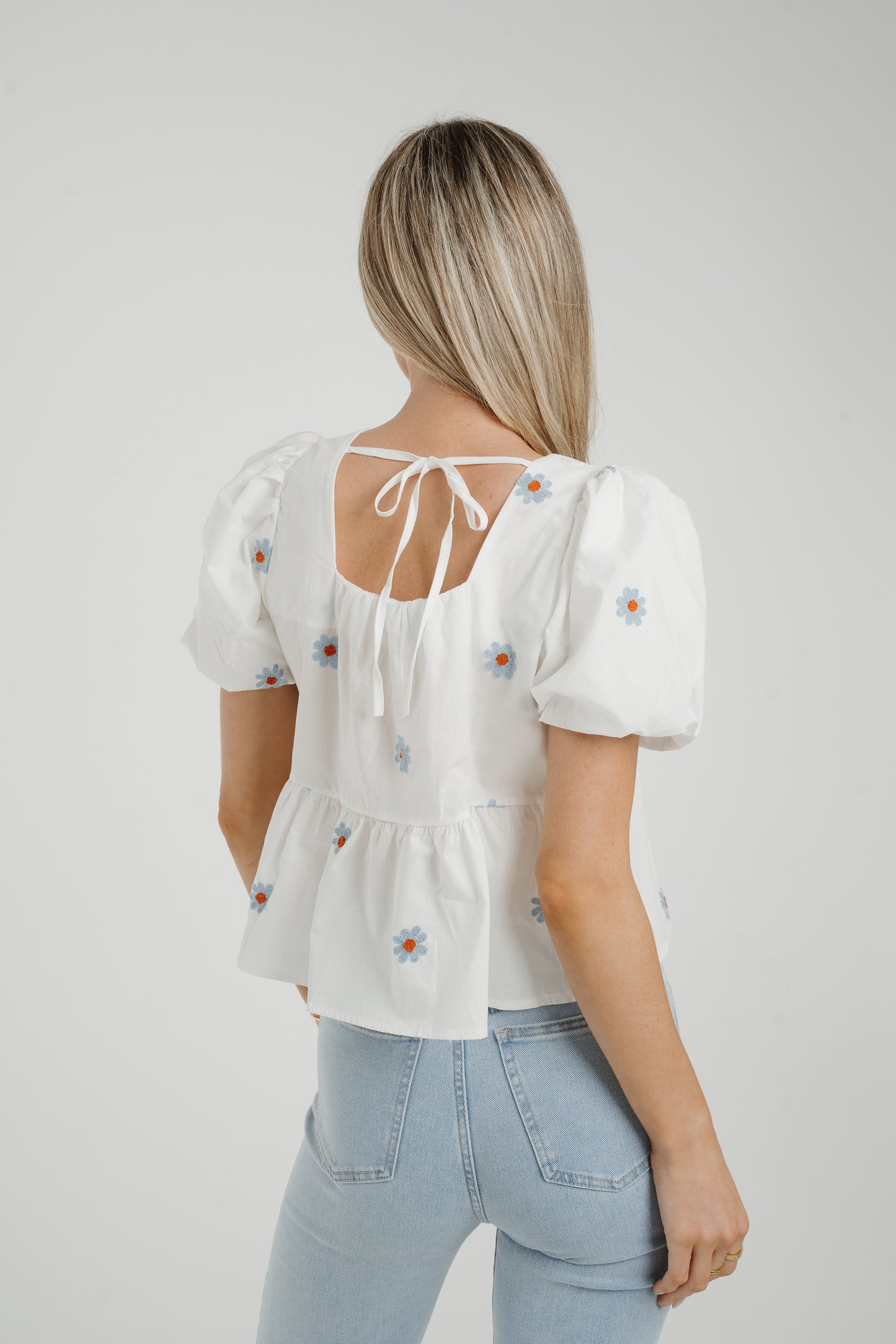 Holly Blue Floral Top In White
